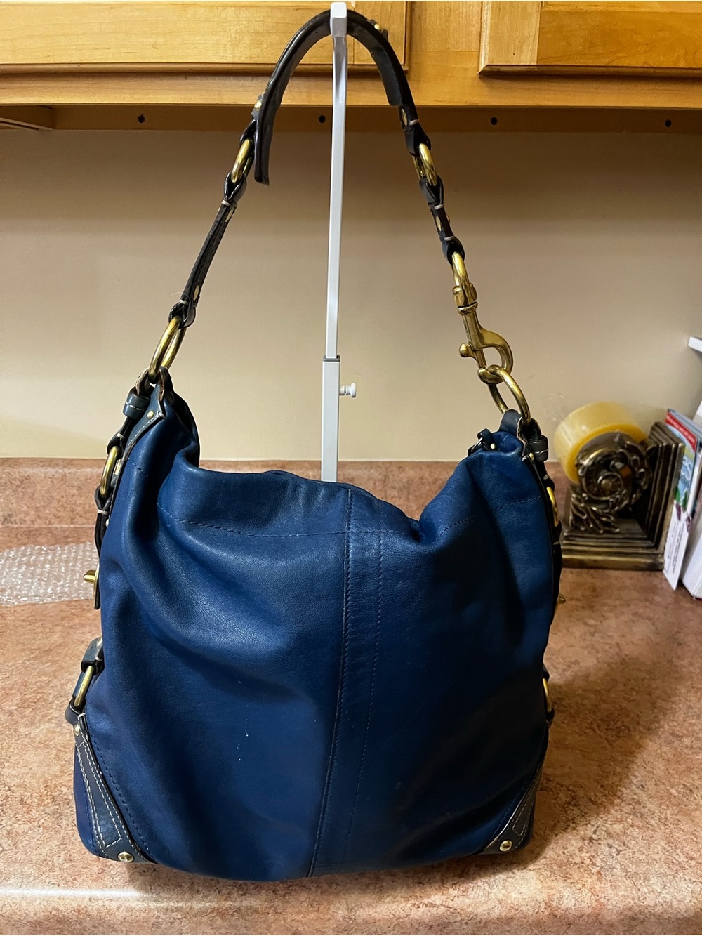 Coach Navy Leather Shoulder Hobo with Brass Hardware - Picture 8 of 14